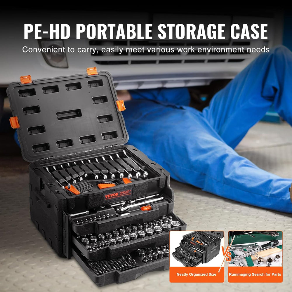 VEVOR Mechanics Tool Set and Socket Set, 1/4" 3/8" 1/2" Drive ...