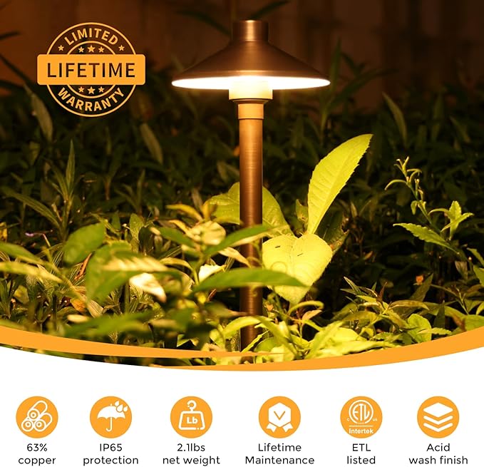 Gardencoin Solid Brass Low Voltage Pathway Lights, 12V AC/DC Heavy Duty LED (...