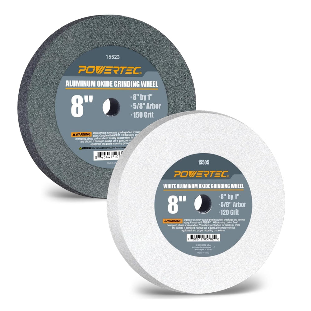 POWERTEC Bench Grinder Wheel 8 Inch 120 & 150 Grit, White Aluminum Oxide ...