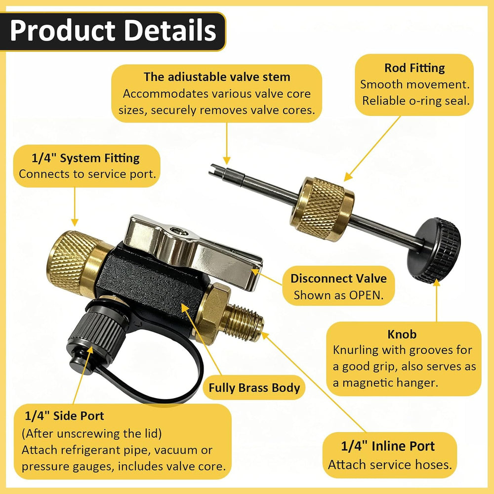 2 Pack 1/4" Mega Flow Valve Core Remover, 20 Micron HVAC Vacuum Tool