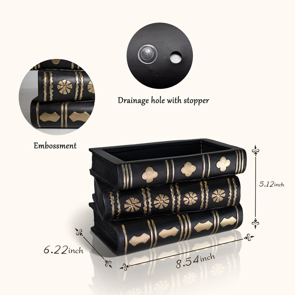 Gothic Book Flower Vase Stacked Black Magic Books Halloween Decorations Indoo...