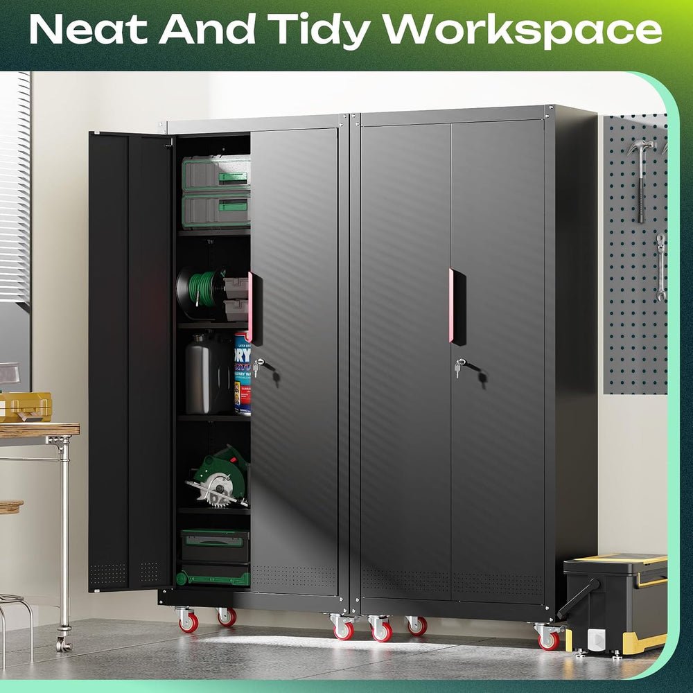71"Tall Metal Garage Storage Cabinet with Wheels and Locking Doors