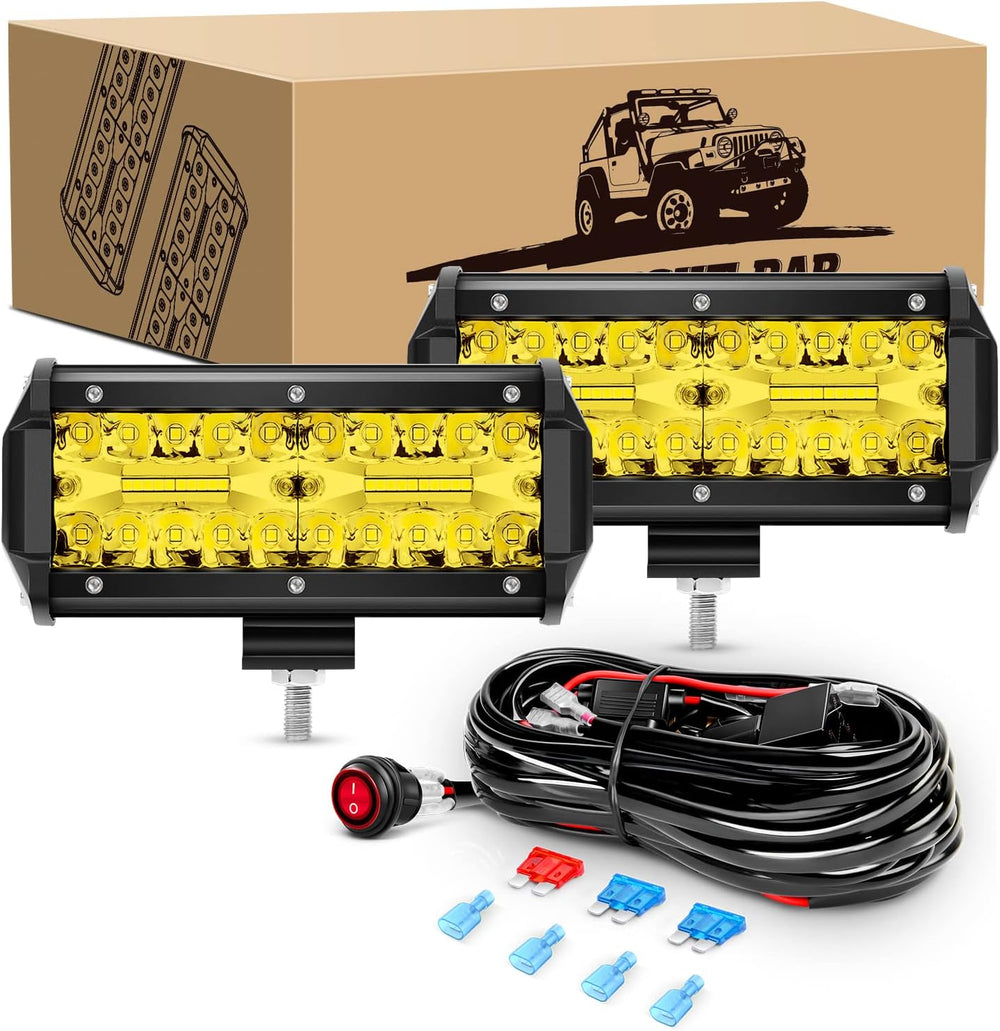 GOOACC 2PCS 6.5 Inch Amber LED Pods 120W Triple Row Flood Light Bar Fog Light...