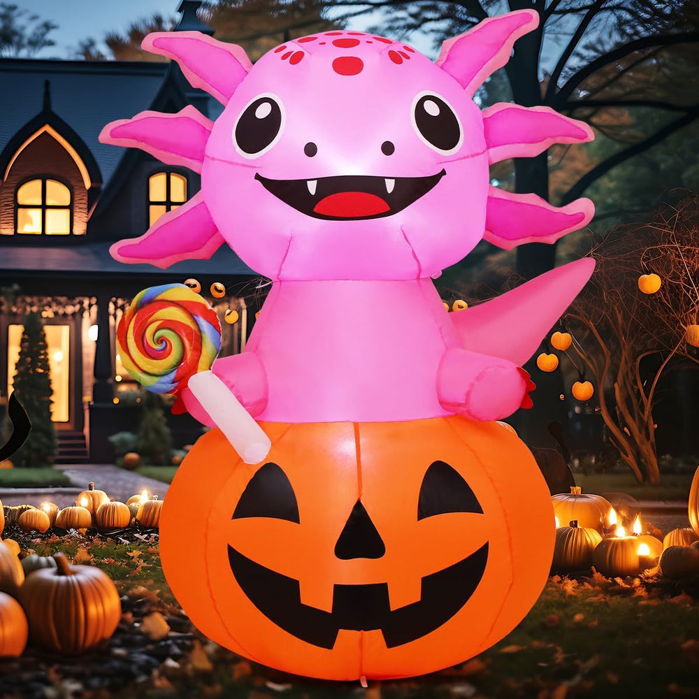 COMIN 5 FT Halloween Inflatables Axolotl Pumpkin Outdoor Decorations Blow Up ...