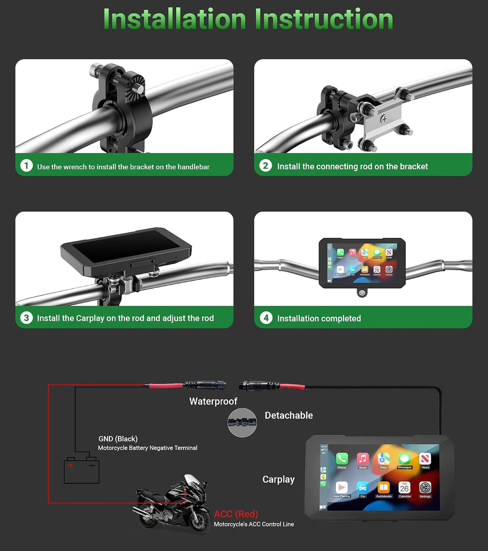 C3 Plus Motorcycle Carplay, 5-inch HD Touchscreen, GPS Navigation System with...