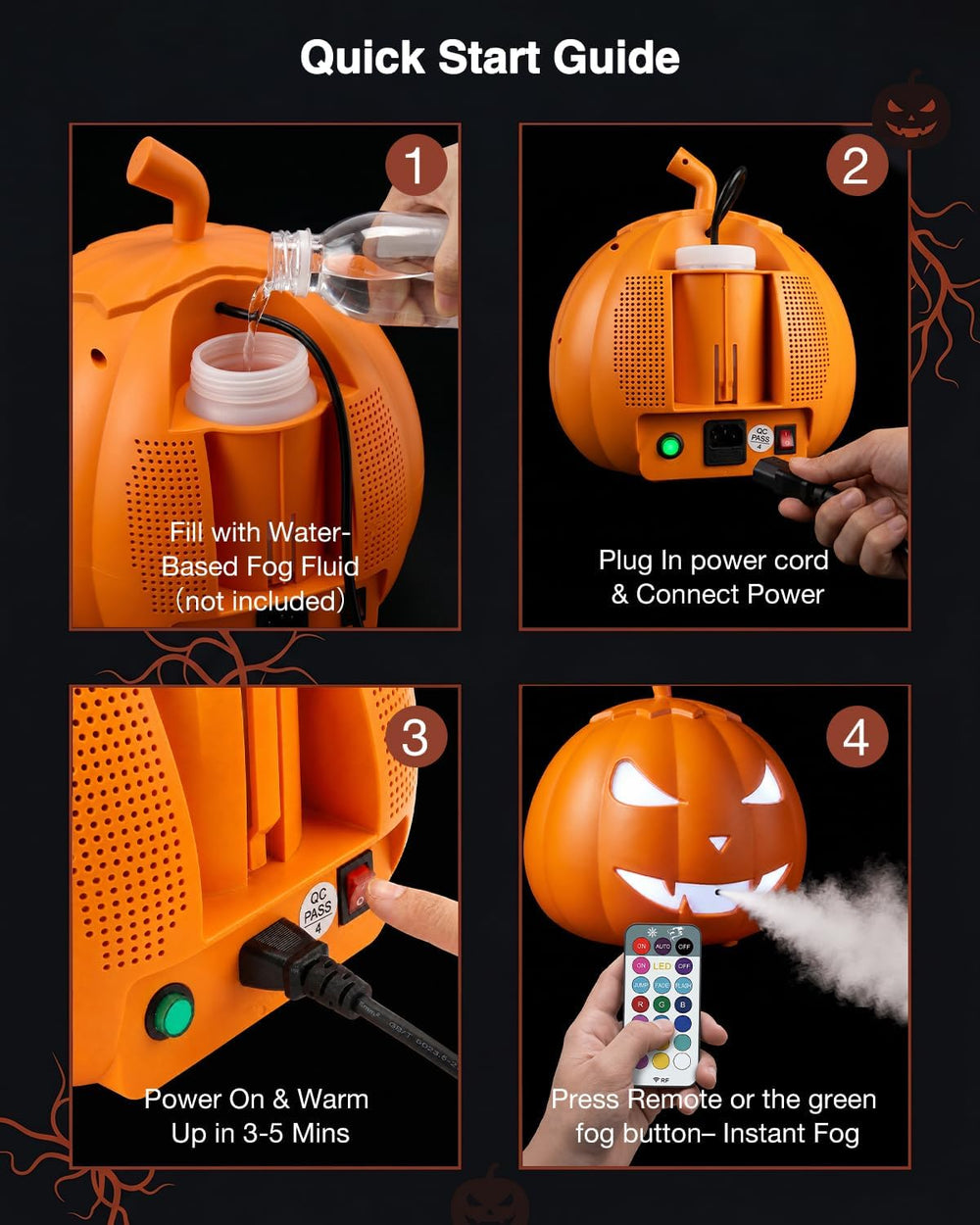 HOPOCO Halloween Pumpkin Fog Machine with 12 LED Colors & 4 Light Modes