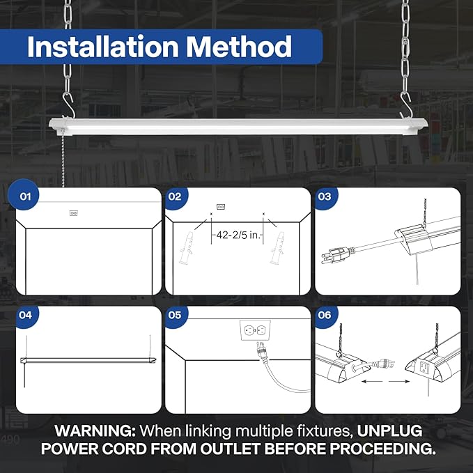4-Pack 4ft Linkable Led Shop Light, Plug in Garage Lighting