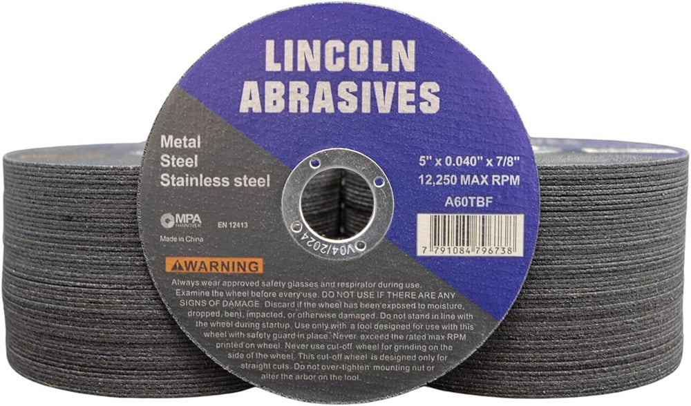 100 Pack 5" Cut-Off Wheels Lincoln Abrasives .040" Metal & Stai...