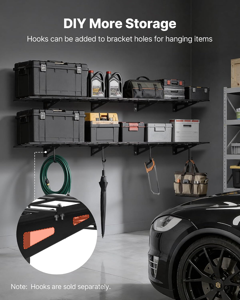 VEVOR 2-Tier Heavy Duty Wall Garage Shelving, 4 Pack 1 x 3 ft Steel Wall Moun...