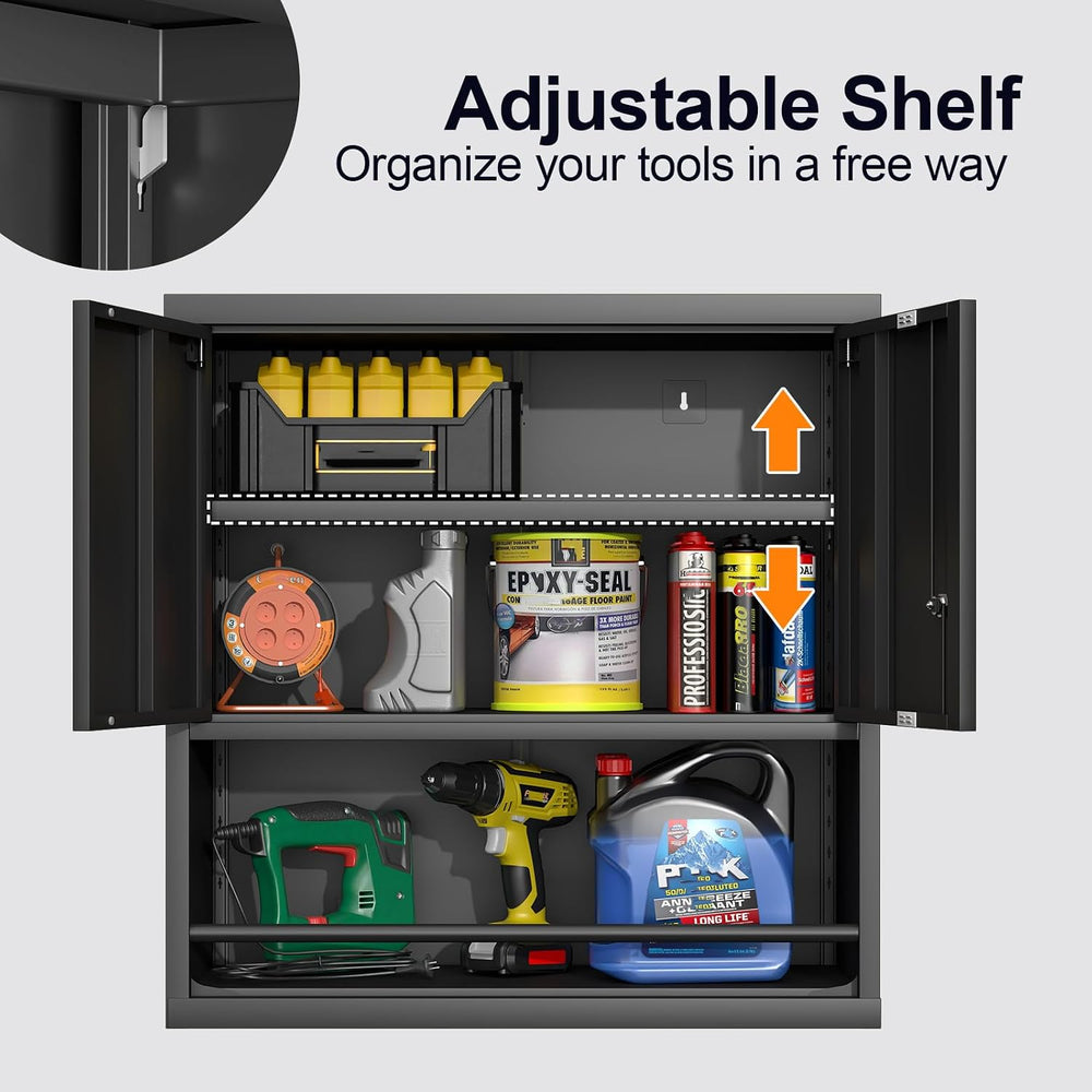 Locking Metal Garage Wall Cabinet with Doors and Shelf