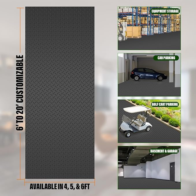 SEAL 6 x 15 Ft Premium Garage Floor Mat, Solid 2.8mm Thickened Black Commercial