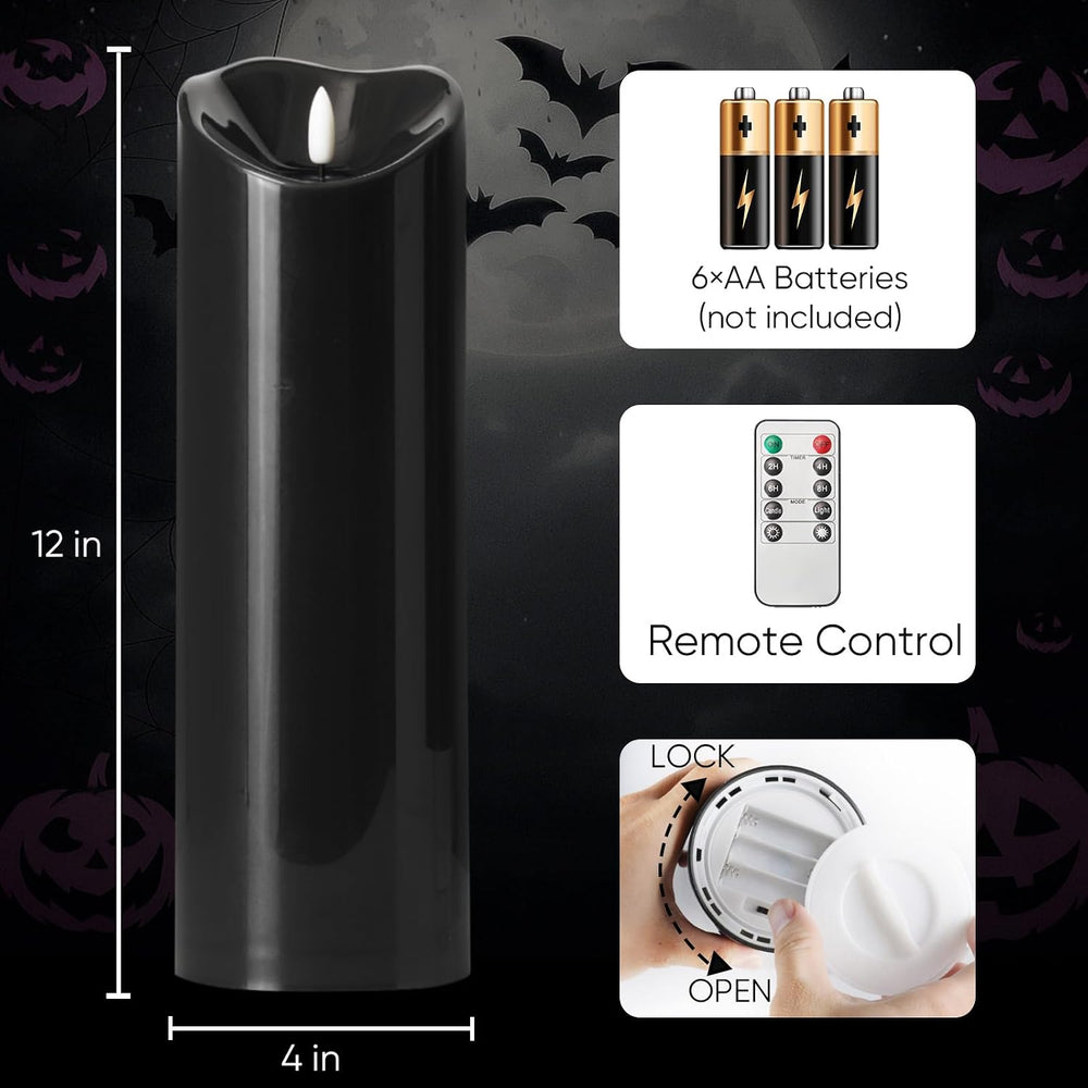 Homemory 4"x12" Black Flameless Candles, Halloween Candles, Outdoor...