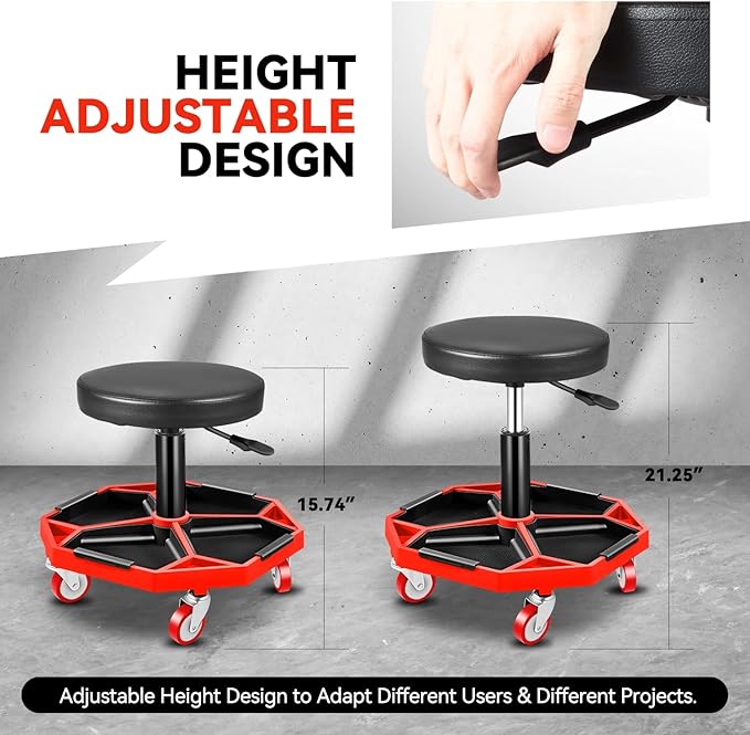 Auto Dynasty Mechanic Stool, Adjustable Rolling Pneumatic Creeper Garage Shop