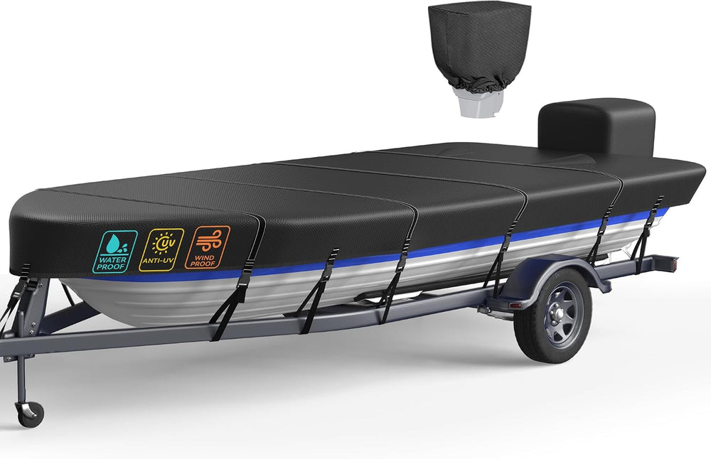 Heavy Duty 5 Layers 1200D Jon Boat Cover 12ft - 14 ft with Motor Cover