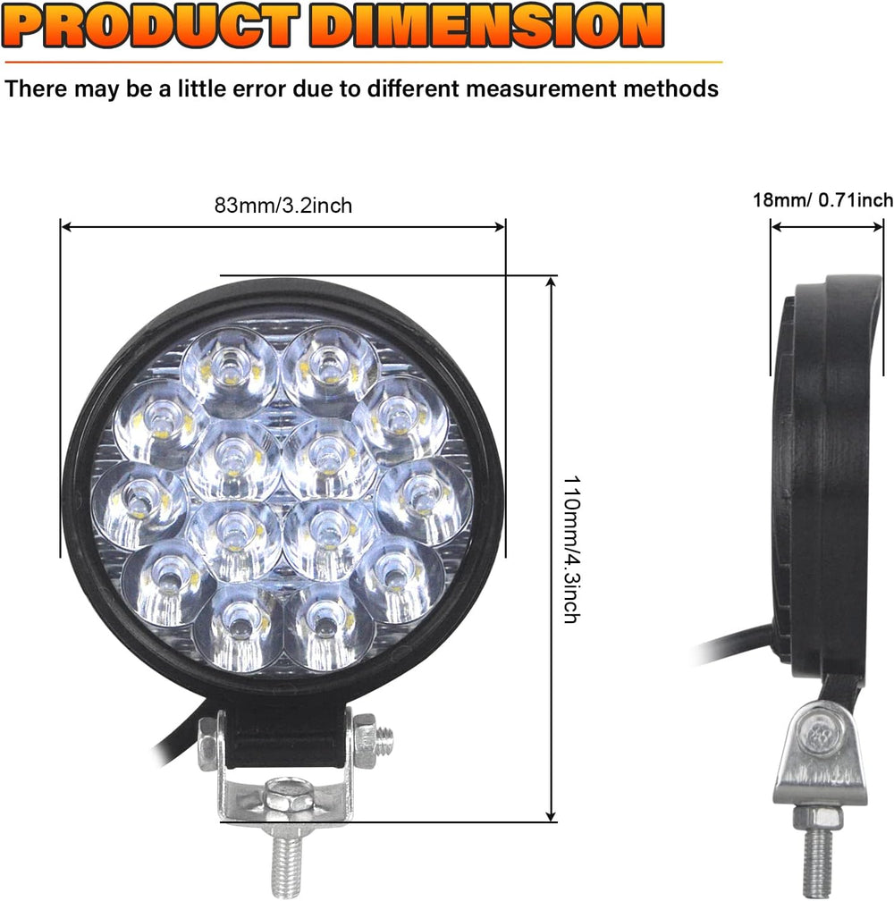 SKYWORLD 10pcs Round Light Bar Pods, 3.2 inch 42W Spot Beam Mini Offroad Driv...
