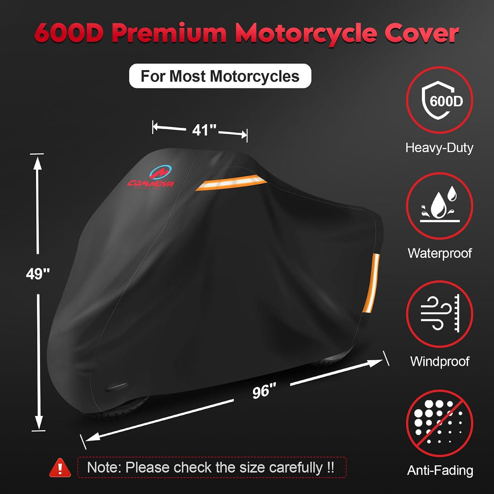 Comnova Motorcycle Cover 96 Inch - 600D Outdoor Motorbike Cover Waterproof wi...