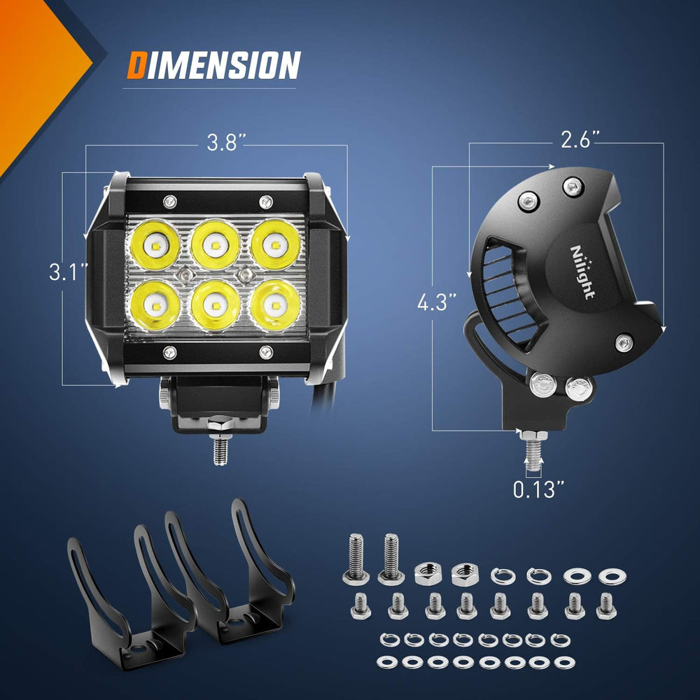 Nilight 4PCS 4 Inch 18W Spot Led Light Bars LED Work Lights Led Fog Lights Of...