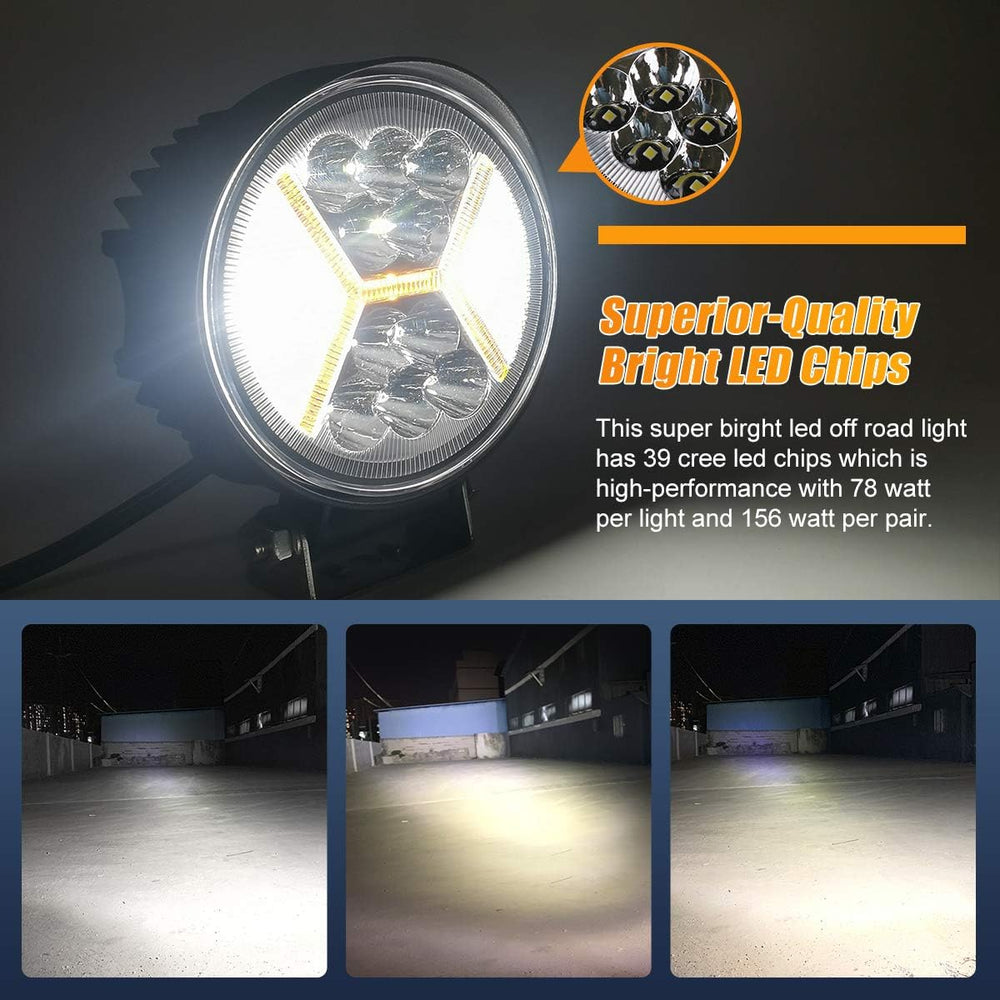 2PCS Round LED Pods Driving Lights Bar with Amber DRL Light - 117W 12000LM Fl...