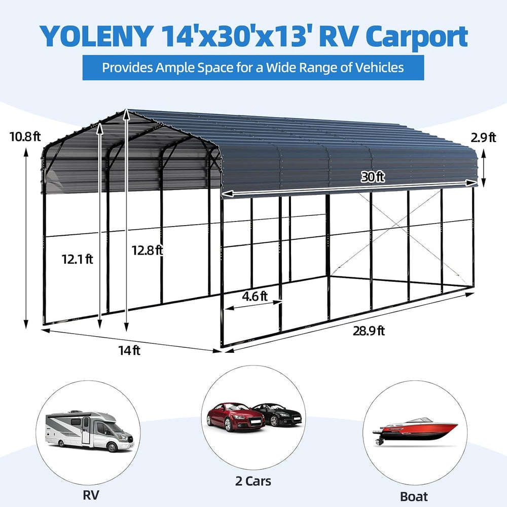 YOLENY 14x30FT RV Carport, Outdoor Heavy Duty Metal Car Ports with Galvanized...