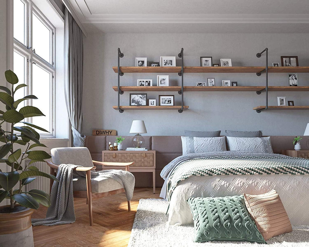 DIY Industrial Black Pipe Bookshelf Wall Ceiling Mounted Open Bookshelf Parts...