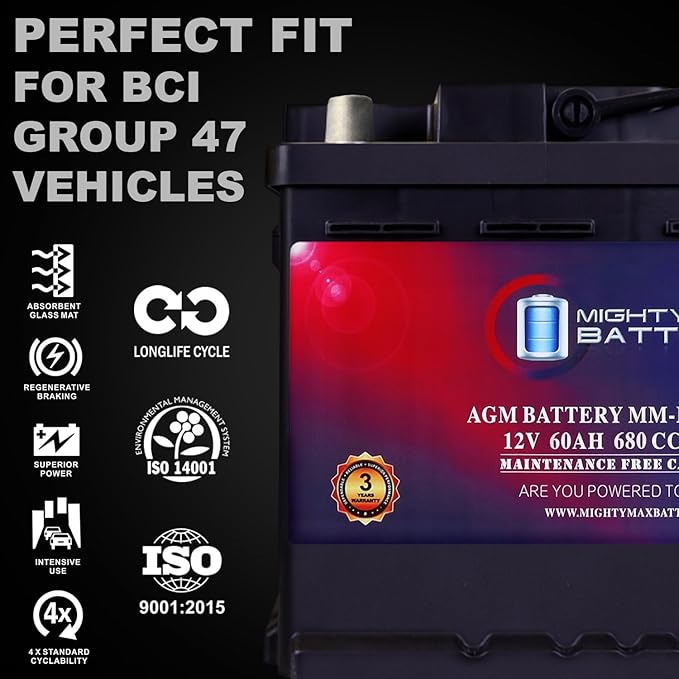 Mighty Max Battery MM-H5 Start and Stop Car BCI Group Size 47 12V 60 AH