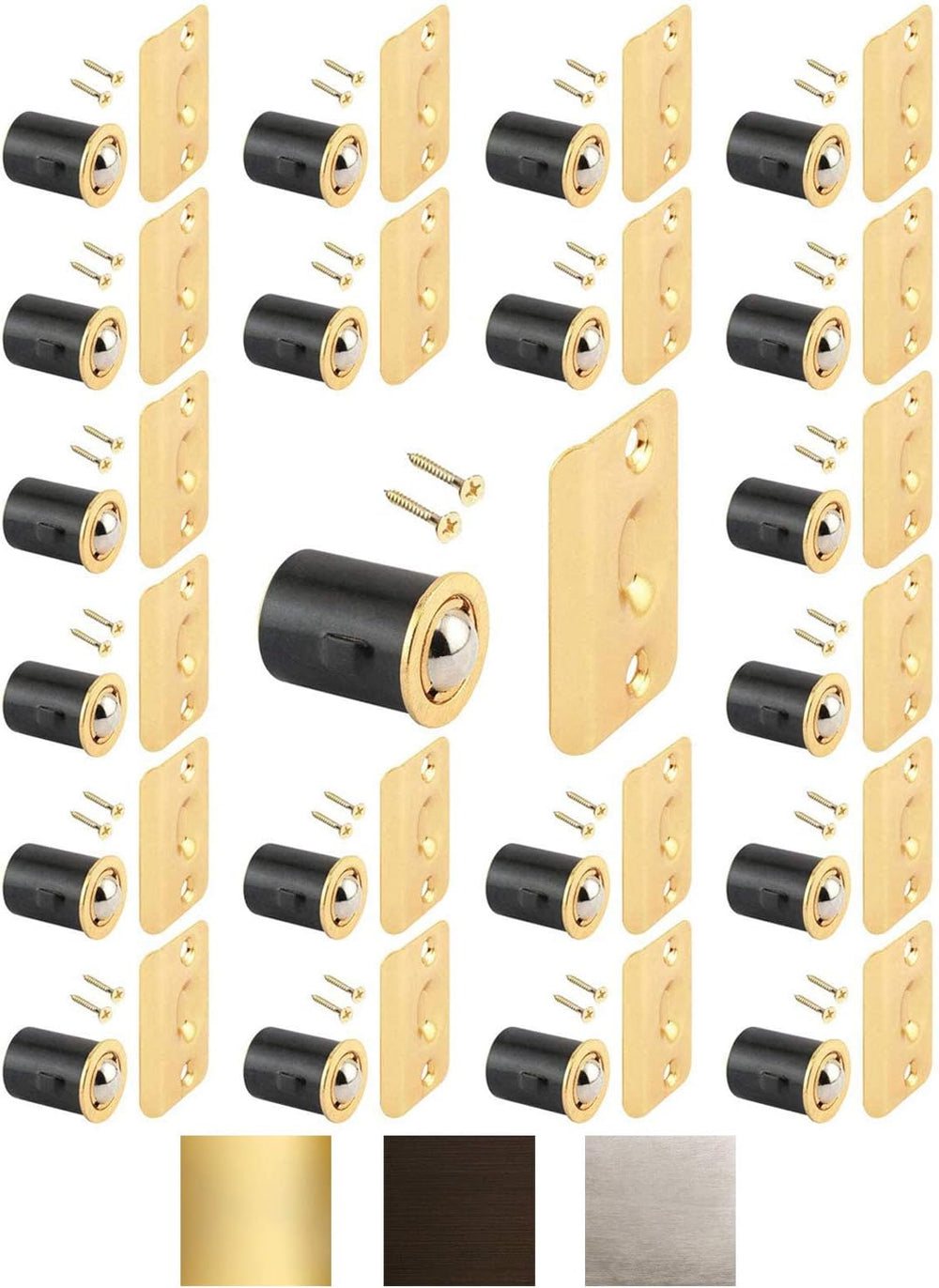 (25 Pack) Brass Plated Closet Door Drive-in Ball Catch with Strike Plate Prem...