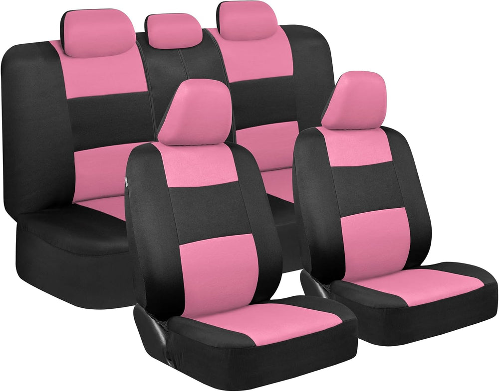 BDK PolyPro Pink Car Seat Covers Full Set with 4-Piece Car Floor Mats - Two-T...