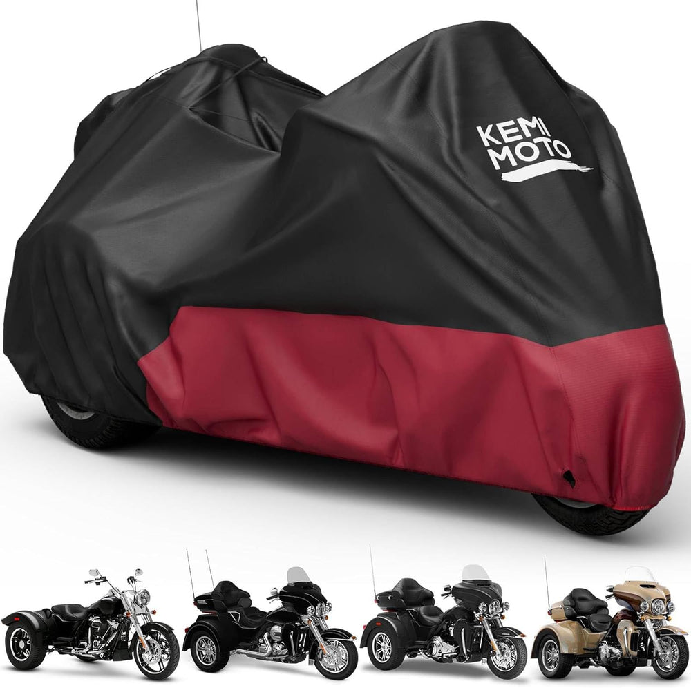 KEMIMOTO Heavy Duty 3 Wheel 420D Motorcycle Cover with Antenna Opening Compat...