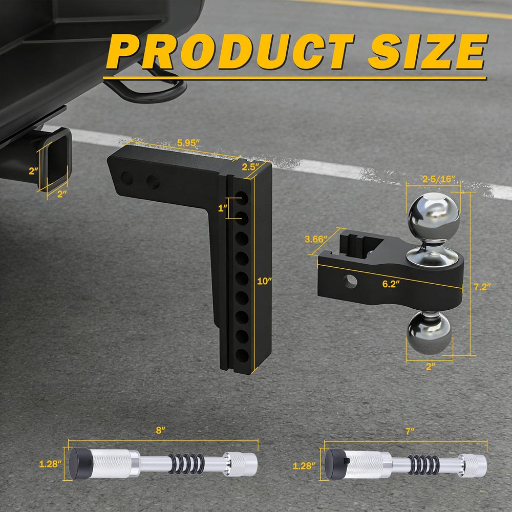 Aluminum Adjustable Trailer Hitch for 2-Inch Receiver 8 Inch Drop/Rise Hitch ...