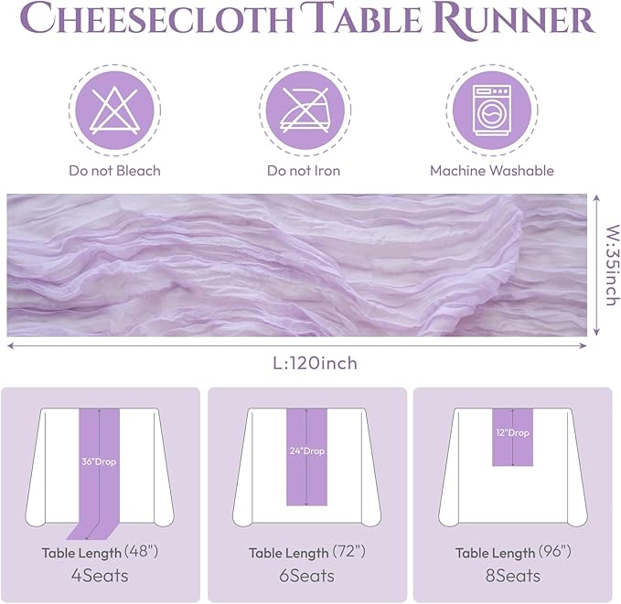 Sioloc 10 Pack Lilac Purple Lavender Cheesecloth Table Runner Fall Autumn Dec...