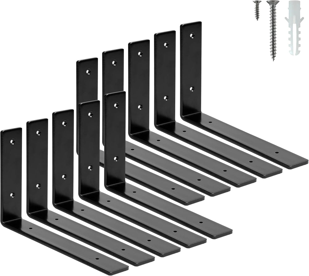ELSKER&HOME Shelf Brackets 10 Inch 10 Pack Heavy Duty Black Metal L Bracket