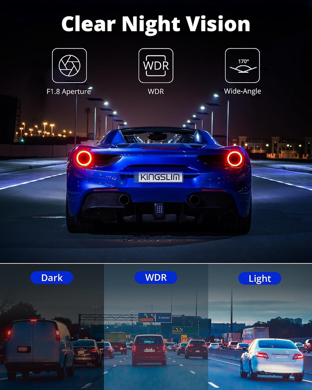 Wireless Dash Cam Front and Rear 2K, WiFi APP Dash Camera for Cars with 1.5&#...