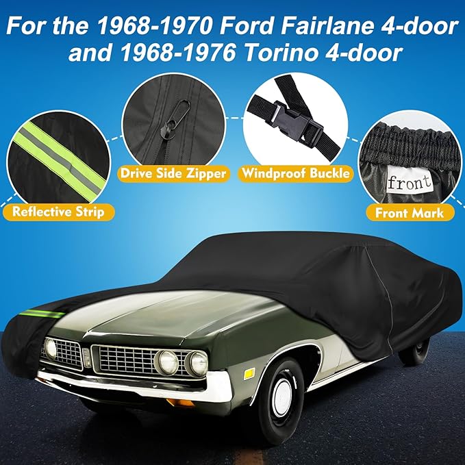 QUNSUNUS Waterproof Car Cover for Ford Torino 1968-1976 and Fairlane 1968-1970