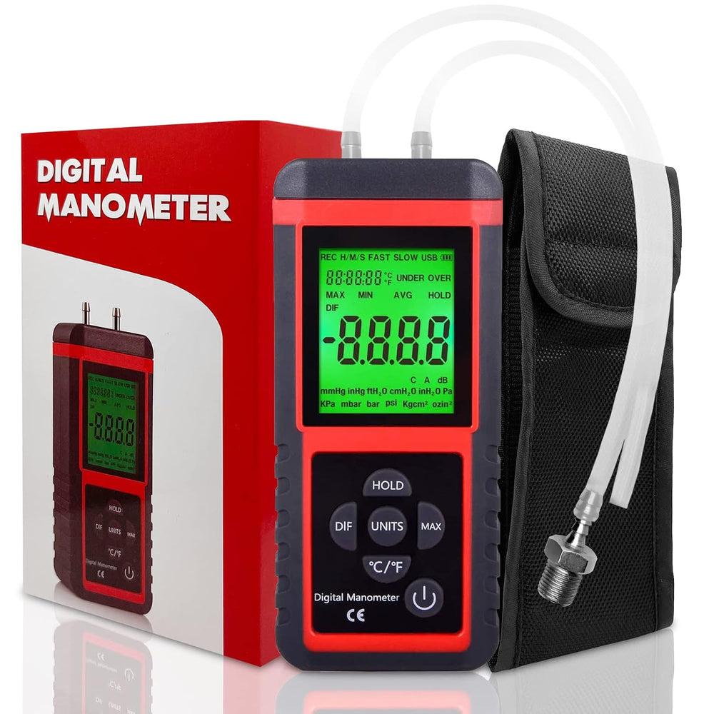 EHDIS Manometer, Professional Air Pressure Meter, Dual-Port HVAC Digital Mano...