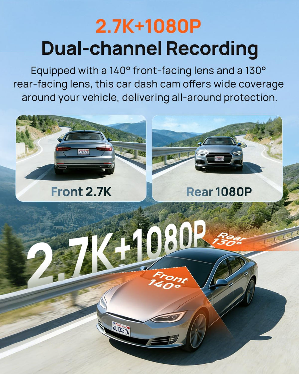 70mai 2.7K Dash Cam Front and Rear, IMX675 and 64GB Card, ,WiFi GPS