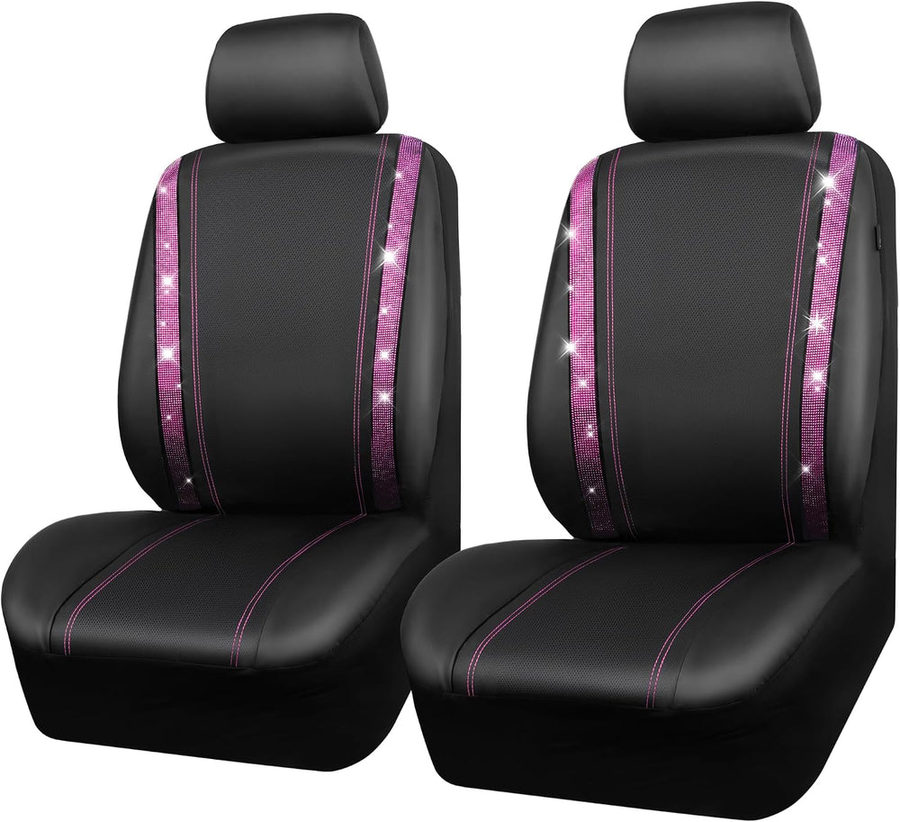 CAR PASS Leather Bling Diamond Car Seat Covers 2 Front Interior Sets, Waterpr...