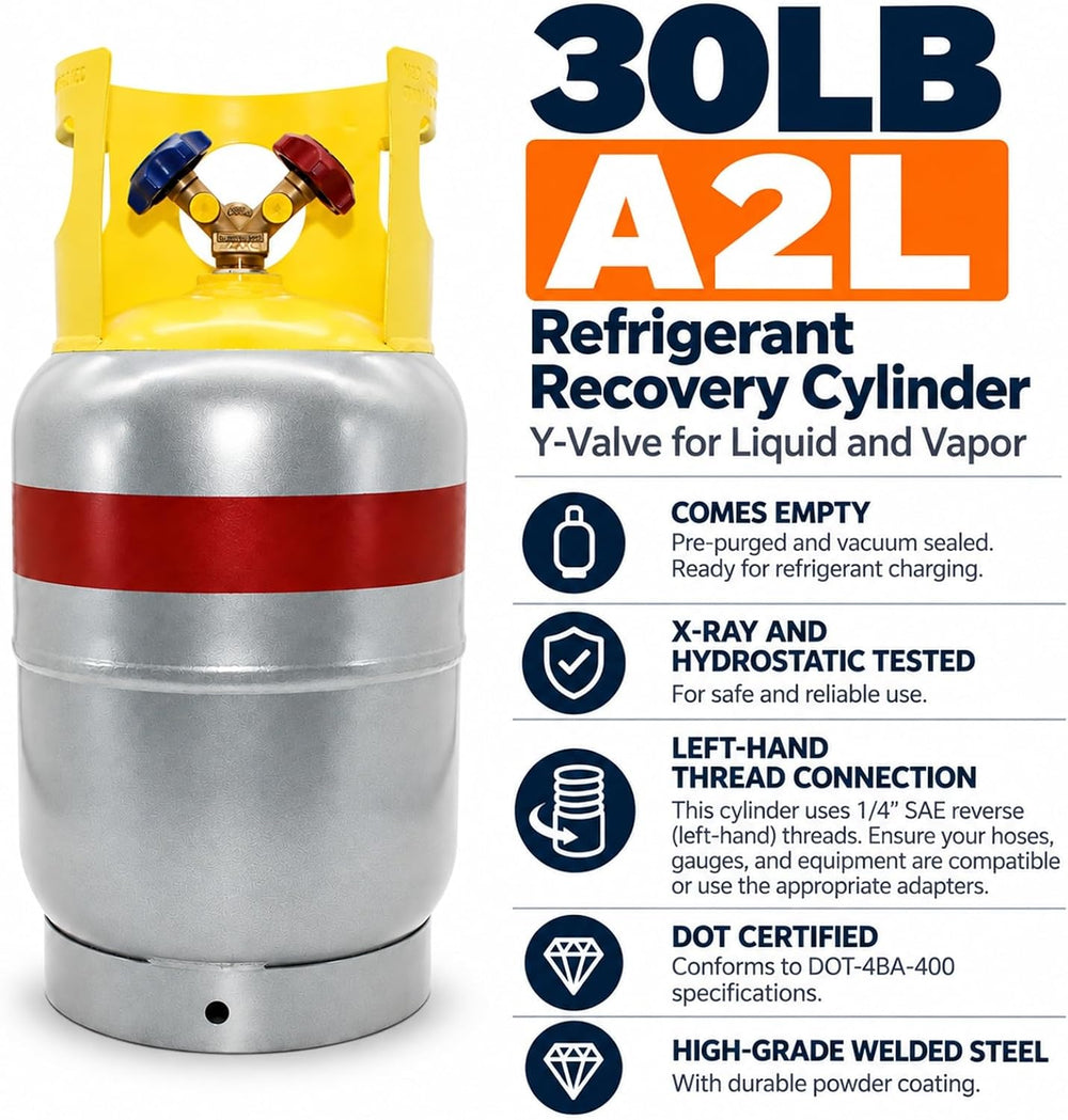 Flame King 30LB A2L Refrigerant Recovery Cylinder Tank, 400 PSI, Dual Y-Valve...