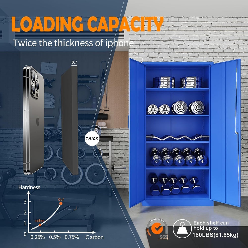 Metal Garage Storage Cabinet with 2 Doors and 5 Adjustable Shelves - 71"...