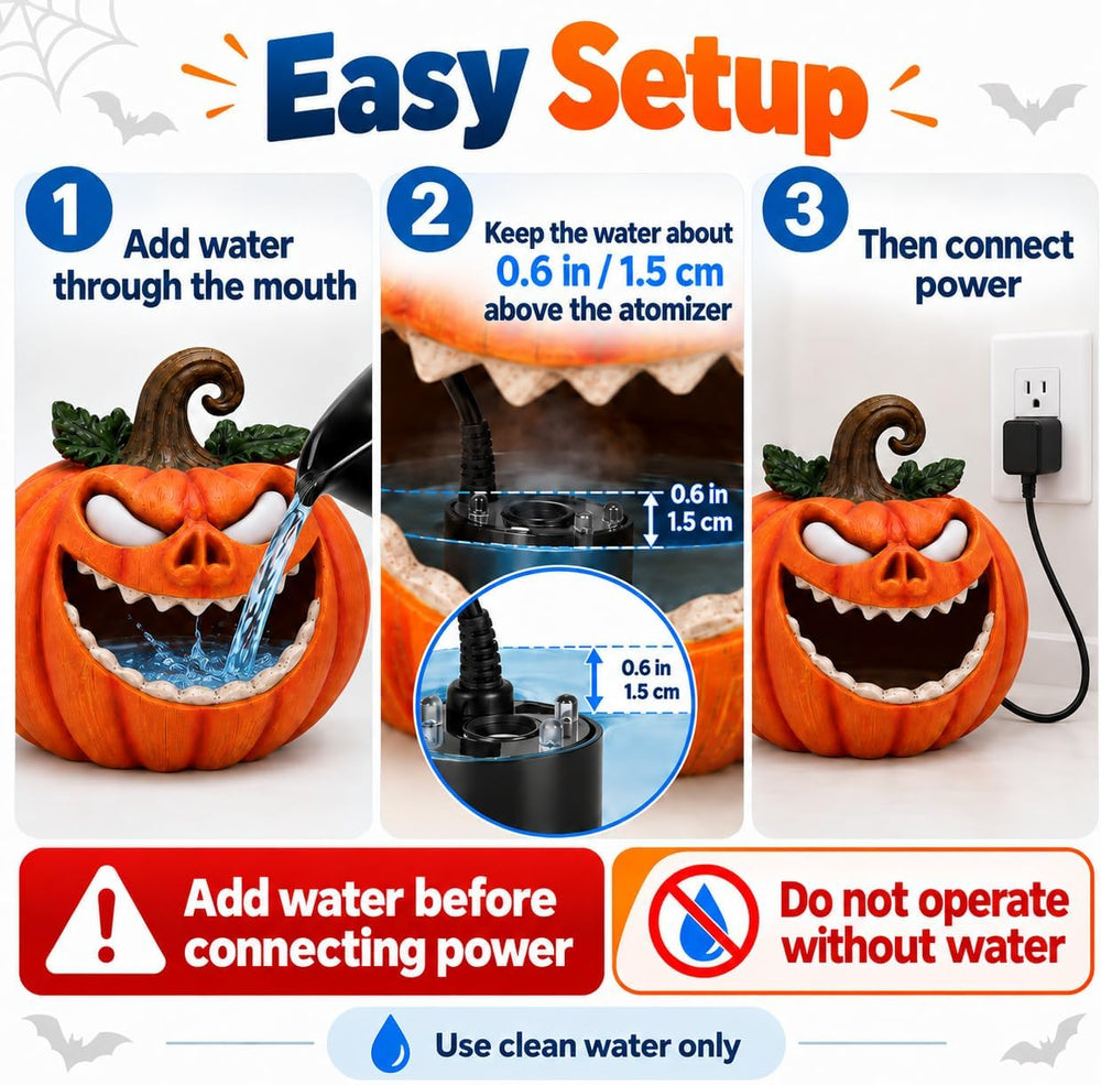 Halloween Mist Maker Pumpkin, Light-Up Monster Indoor Tabletop Decor