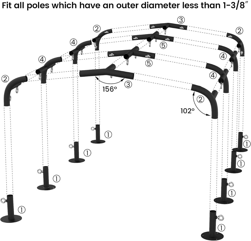 1 3/8'' Canopy Fittings for 8 Leg Carport Frame Parts(20Pcs)