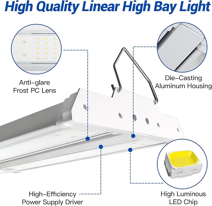 JTT LED Linear High Bay Light, 5000K Daylight 150W 21000LM Shop Light (2-Pack)