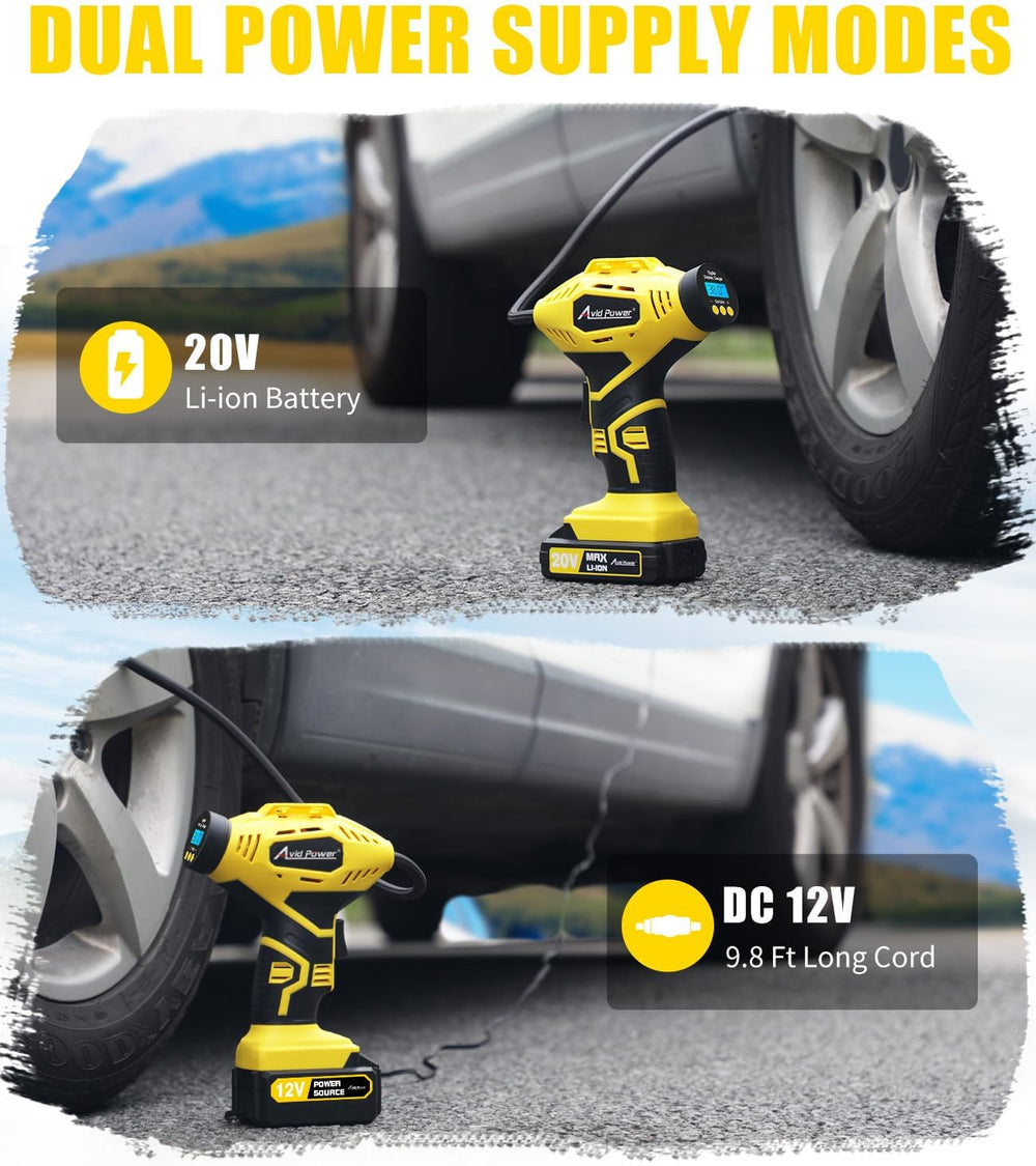 AVID POWER 20V Rechargeable Cordless Tire Inflator Portable Air Compressor