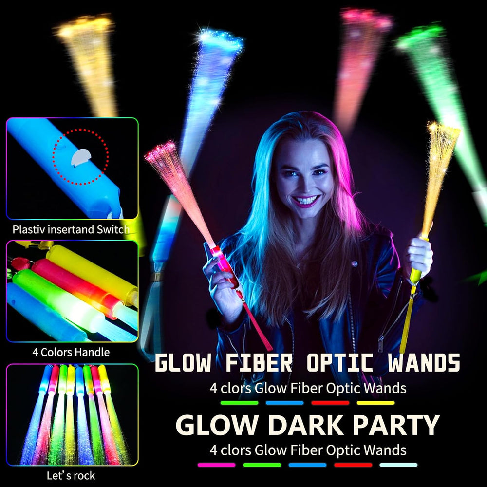 Glow Sticks Bulk Party Favor Supplies Pack Glow Fiber Optic Wands,Glow in the...