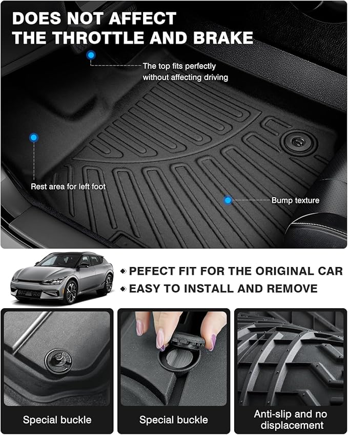 Powerty Floor Mats for 2022-2025 Kia EV6 Accessories All Weather Floor Liner 3D