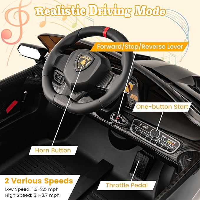 Costzon Ride on Car, Lamborghini Licensed 12V Battery Powered 4WD Sports Car