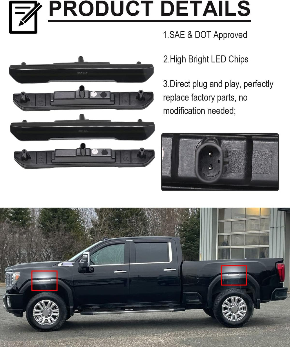 4 PCS Smoked Lens LED Side Marker Lights Replacement for Sierra 2500HD 3500HD...