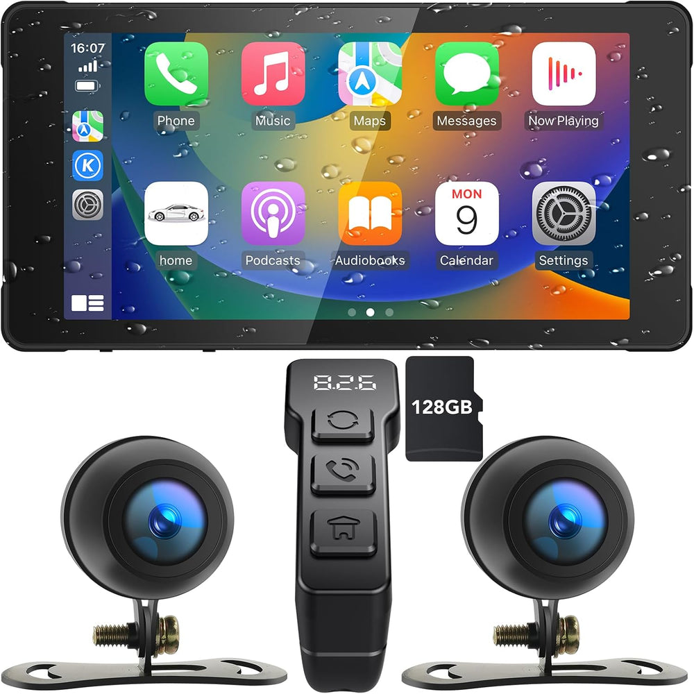 5.5-Inch Motorcycle CarPlay with 128G SD Card, 2K Dual Dash Cam