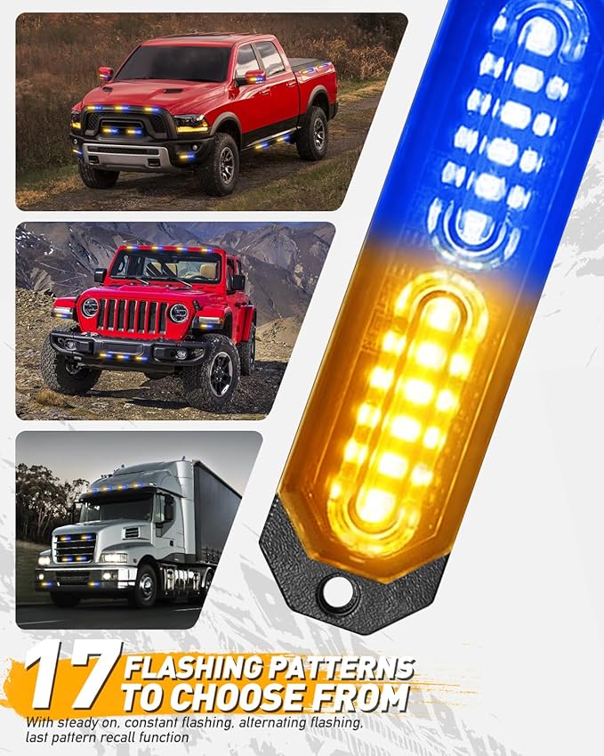 HLauto 1200T Emergency Strobe Grille Lights: 8pcs 12 LED Sync Feature Safety