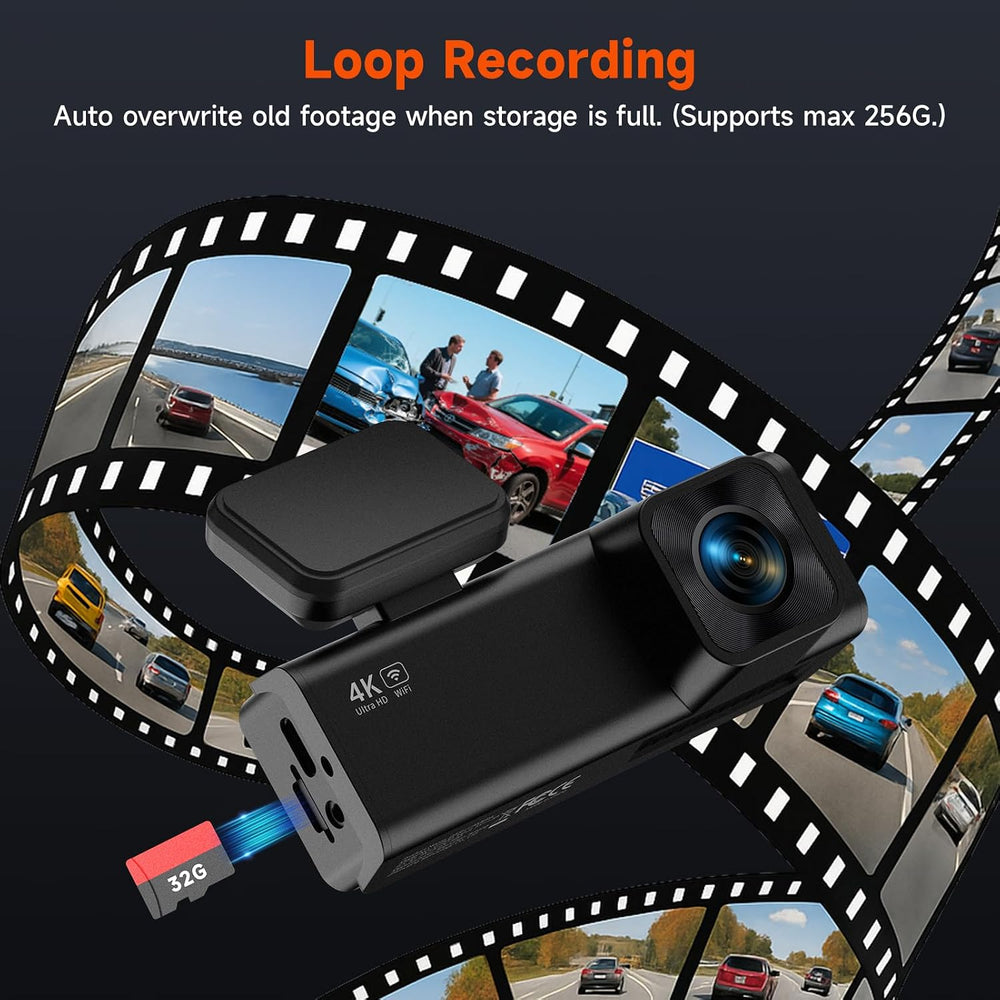 Dash Cam Front and Rear, 4K+1080P Dual Camera for Cars, 32GB Card Included