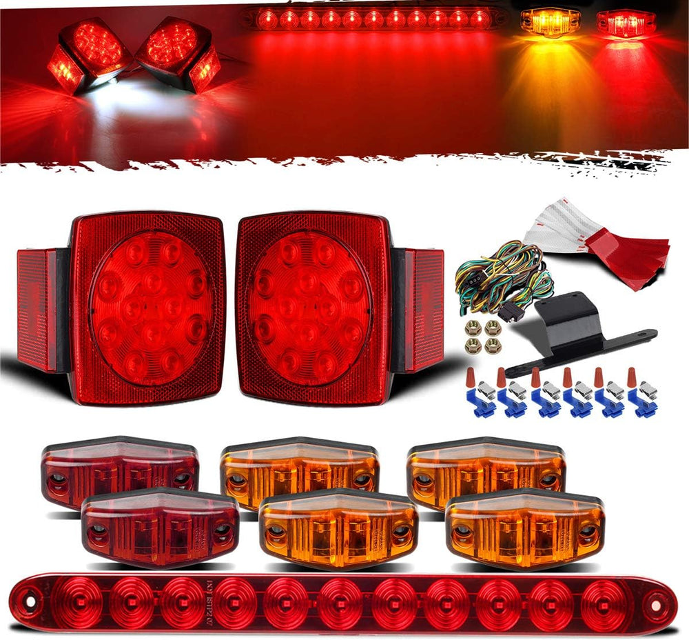 Partsam Submersible Under 80" LED Trailer Light Kit,Square Stop Turn Tai...